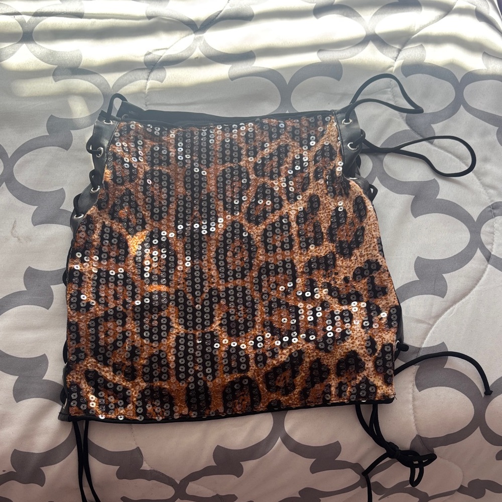 SHEIN Leopard Sequin Mini Skirt